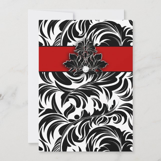 Elegant Wedding Diamond Emblem Red Black White Invitation (Front)