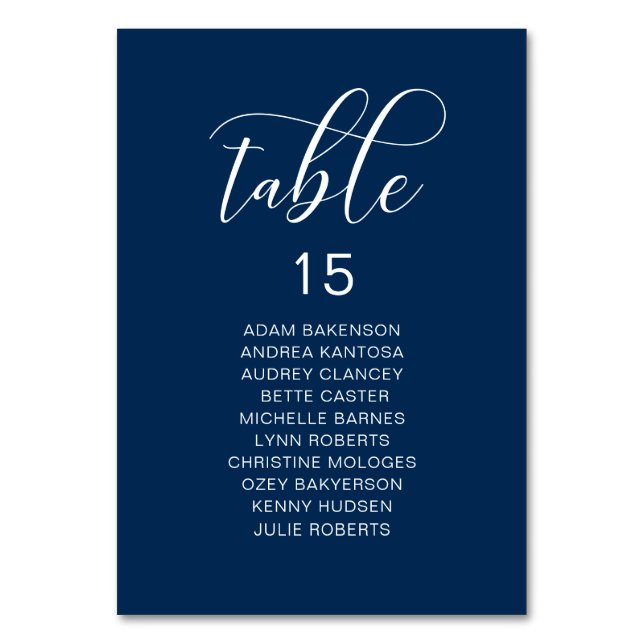 Elegant Wedding Dinner, Guests Seating Chart Table Number (Front)