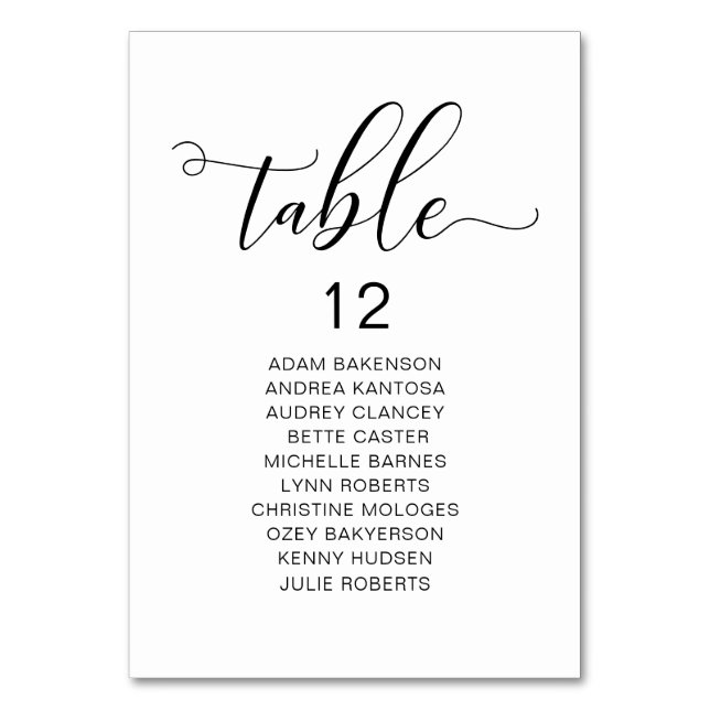 Elegant Wedding Dinner, Guests Seating Chart Table Number (Front)