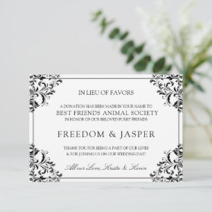 Elegant Wedding Donation Cards   Black