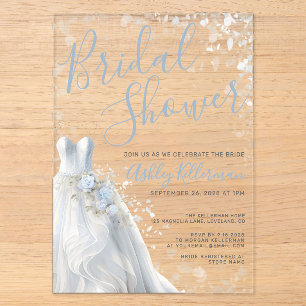 Elegant Wedding Dress Bridal Shower Acrylic Invitations