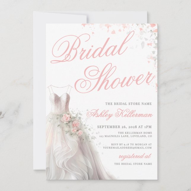 Elegant Wedding Dress Bridal Shower Invitation (Front)