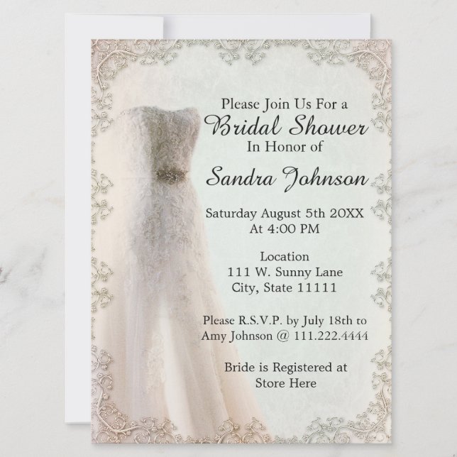Elegant Wedding Dress Bridal Shower Invitation (Front)