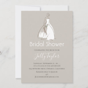 Elegant  Wedding Dress Bridal Shower Invitation