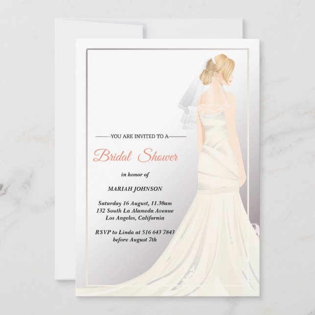 Elegant Wedding Dress Bridal Shower Invitation (Front)