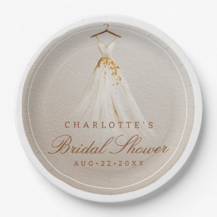Elegant Wedding Dress Bridal Shower Paper Plate