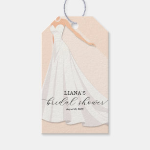 Elegant Wedding Dress Bridal Shower Peach Favor Gift Tags
