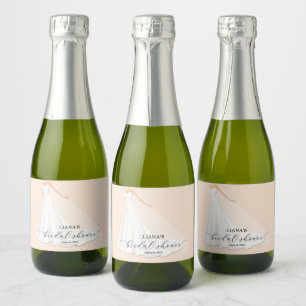 Elegant Wedding Dress Bridal Shower Peach Mini Sparkling Wine Label