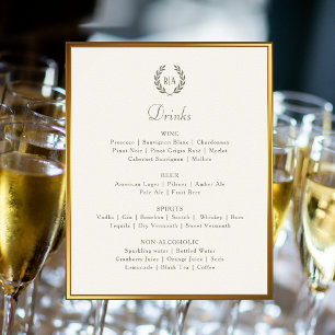 Elegant Wedding Drinks Bar Menu Green Cream Sign