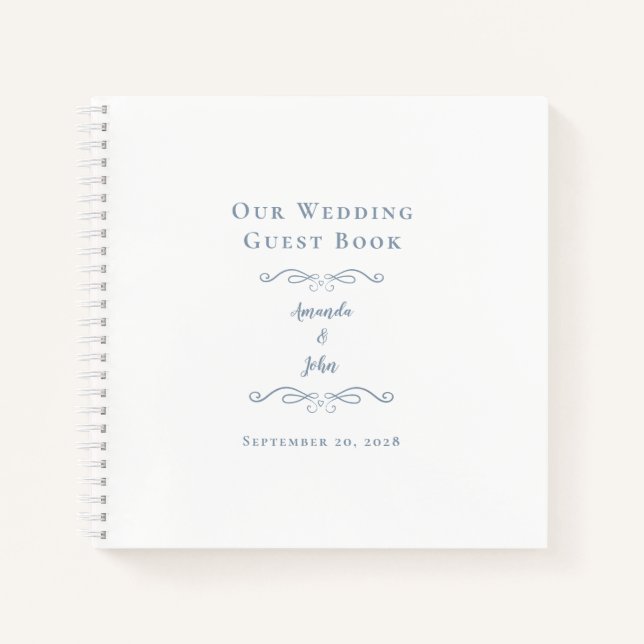 Elegant Wedding Dusty Blue Chic Budget Guest Book  (Front)