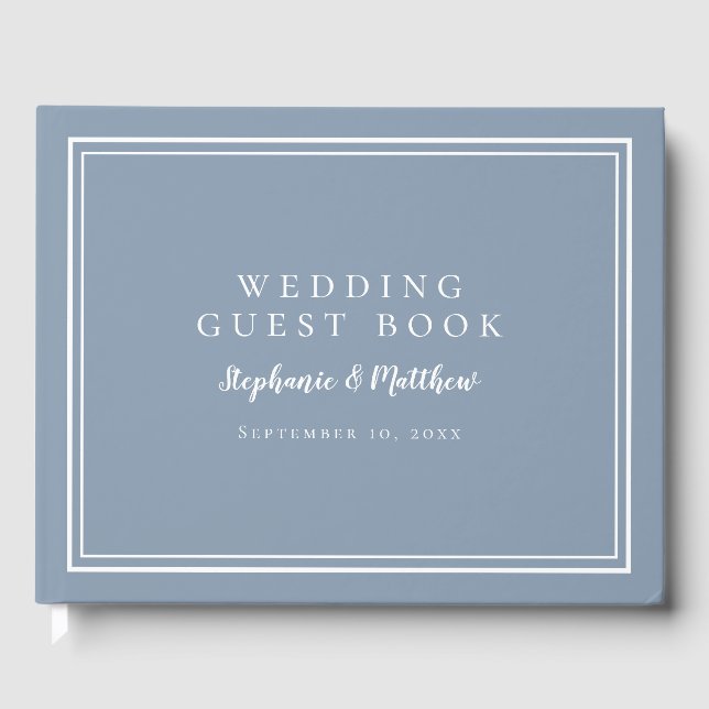 Elegant Wedding Dusty Blue Keepsake Guest Book (Front)