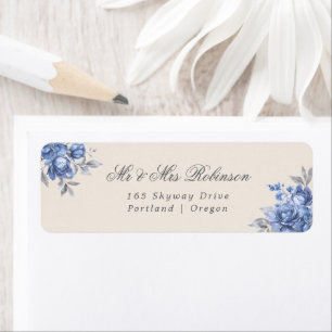 Elegant Wedding Dusty Blue Rustic Floral  Return Address Label