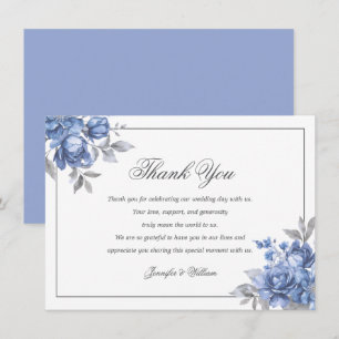 Elegant Wedding Dusty Blue Rustic Floral  Thank You Card