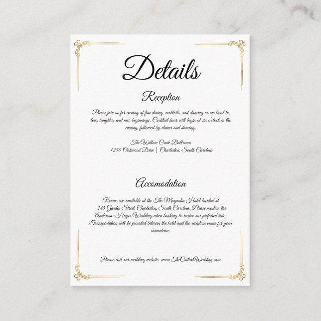 Elegant Wedding Enclosure Card Gold Details Insert (Front)
