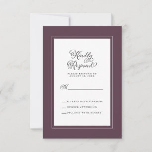 Elegant Wedding Enclosure Cassis Purple and White RSVP Card