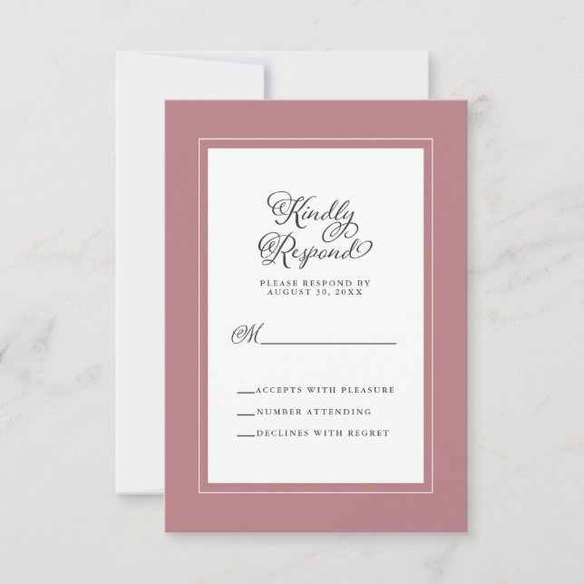 Elegant Wedding Enclosure Dusty Rose and White RSVP Card (Front)