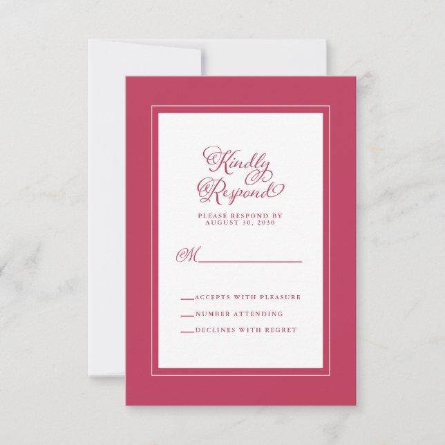 Elegant Wedding Enclosure Trendy Magenta Red White RSVP Card (Front)