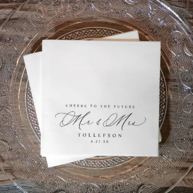 Elegant Wedding Engagement Napkins Cheers (Black “Future Mr & Mrs” napkin—perfect for engagement parties or showers with a modern vibe.)