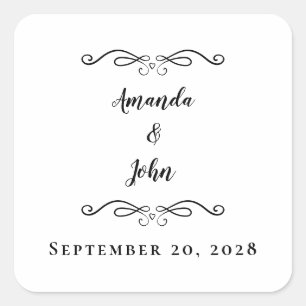 Elegant Wedding Envelope Favour Thank You Black Square Sticker