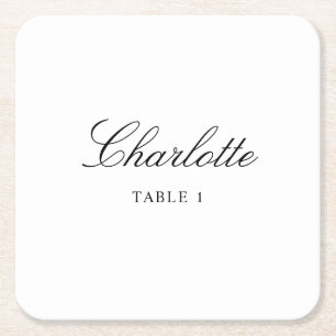 Elegant Wedding Escort Card, Name Place Card Square Paper Coaster