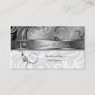 Elegant Wedding Event Planner Floral Leaf Silver Business Card