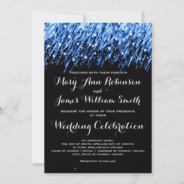 Elegant Wedding Falling Stars Sapphire Blue Invitation (Front)