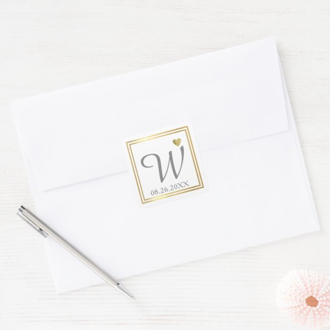 Elegant Wedding Family Initial Love Monogram  Square Sticker (Envelope)