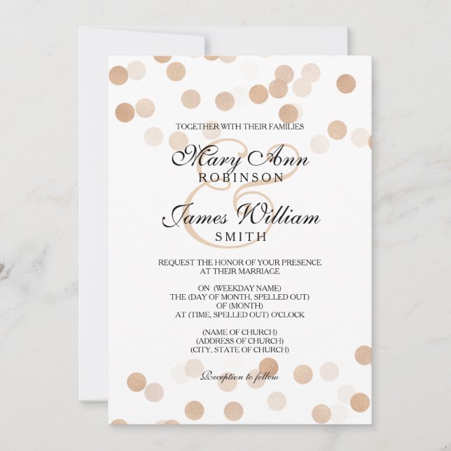 Elegant Wedding Faux Copper Foil Glitter Lights Invitation (Front)