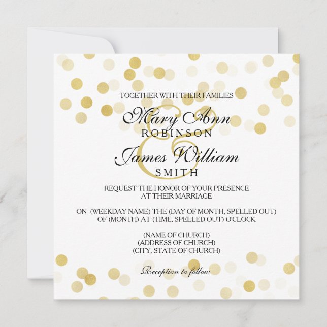 Elegant Wedding Faux Gold Foil Glitter Lights Invitation (Front)