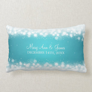 Elegant Wedding Favour Magic Sparkle Turquoise Lumbar Cushion