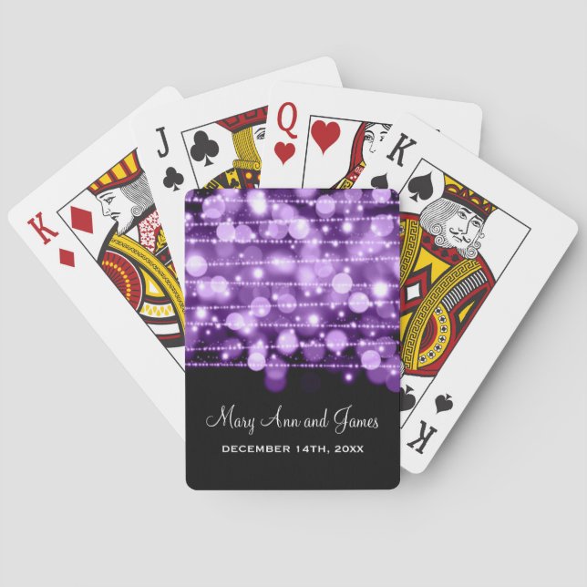 Elegant Wedding Favour Party Sparkles Purple Playing Cards (Back)