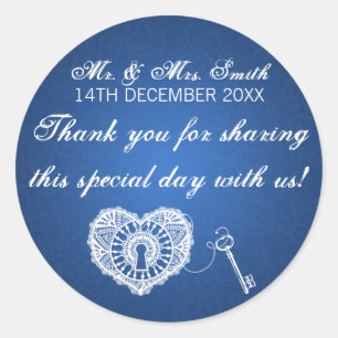 Elegant Wedding Favour Tag Key To My Heart Blue