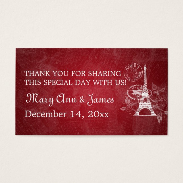 Elegant Wedding Favour Tag Romantic Paris Red (Front)