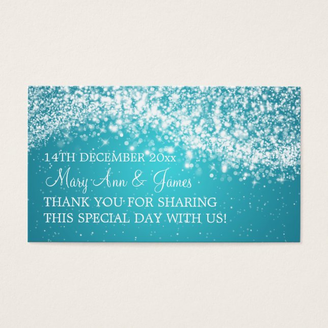 Elegant Wedding Favour Tag Sparkling Wave Blue (Front)