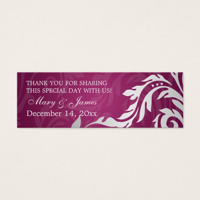 Elegant Wedding Favour Tag Swirly Flourish Plum (Front)