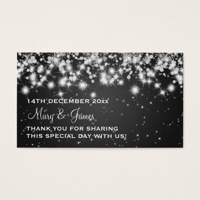 Elegant Wedding Favour Tag Winter Sparkle Black (Front)