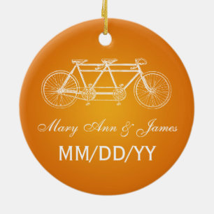 Elegant Wedding Favour Tandem Bike Orange Ceramic Ornament