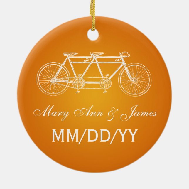 Elegant Wedding Favour Tandem Bike Orange Ceramic Ornament (Back)