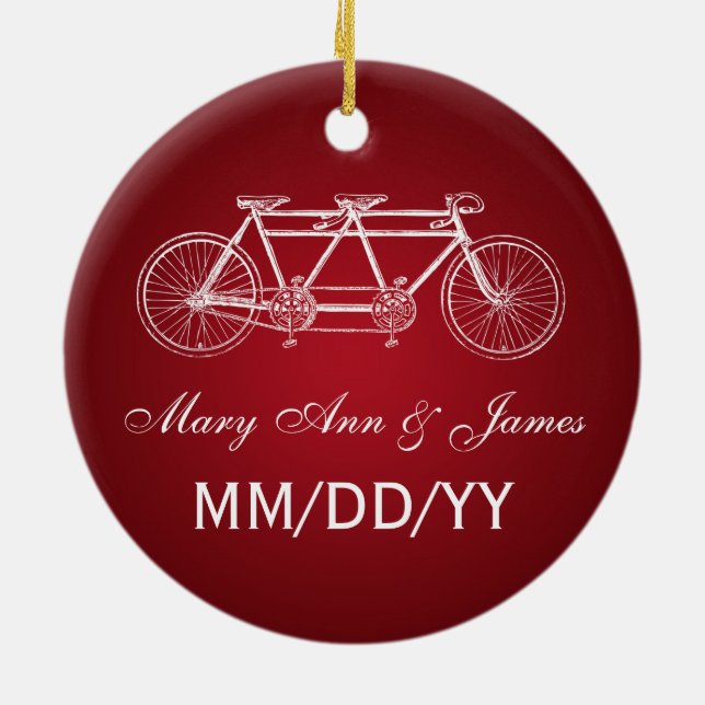 Elegant Wedding Favour Tandem Bike Red Ceramic Tree Decoration (Back)