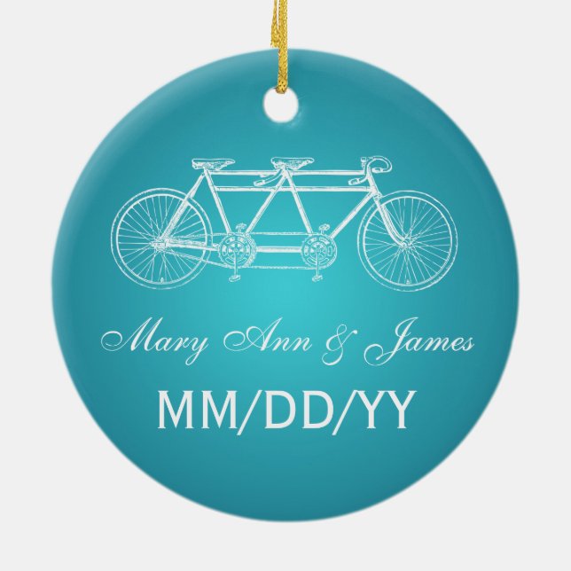 Elegant Wedding Favour Tandem Bike Turquoise Ceramic Ornament (Back)