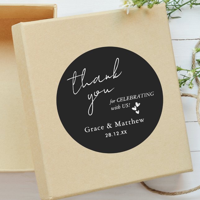 Elegant Wedding Favour Thank You Black & White Classic Round Sticker (Creator Uploaded)