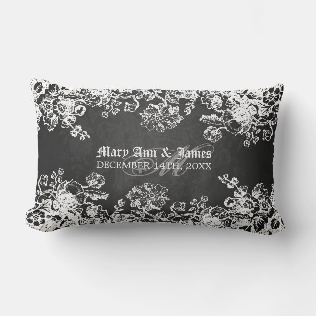 Elegant Wedding Favour Victorian Flourish Black Lumbar Cushion (Front)