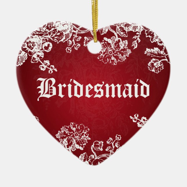 Elegant Wedding Favour Victorian Flourish Red Ceramic Ornament (Front)