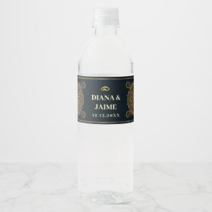 Elegant Wedding Favours Rustic Black Modern  Water Bottle Label