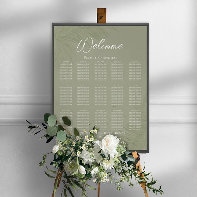 Elegant Wedding Find Your Seat Tropical Palm Leave Poster (Creator Uploaded)