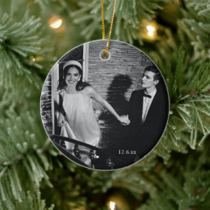 Elegant Wedding First Married Christmas Photo Ceramic Ornament