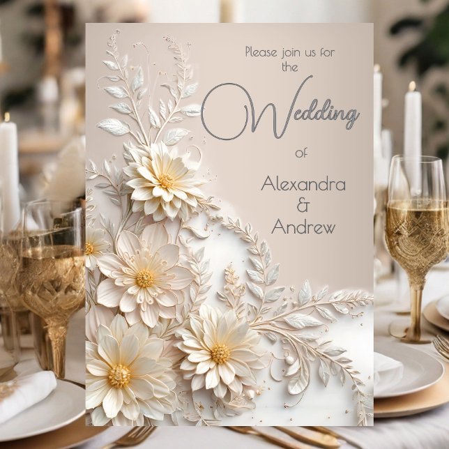 Elegant Wedding Floral Beige White Flowers Invitation (Creator Uploaded)