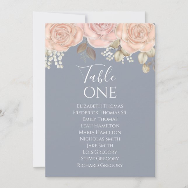 Elegant Wedding Floral Blue Table Number (Front)