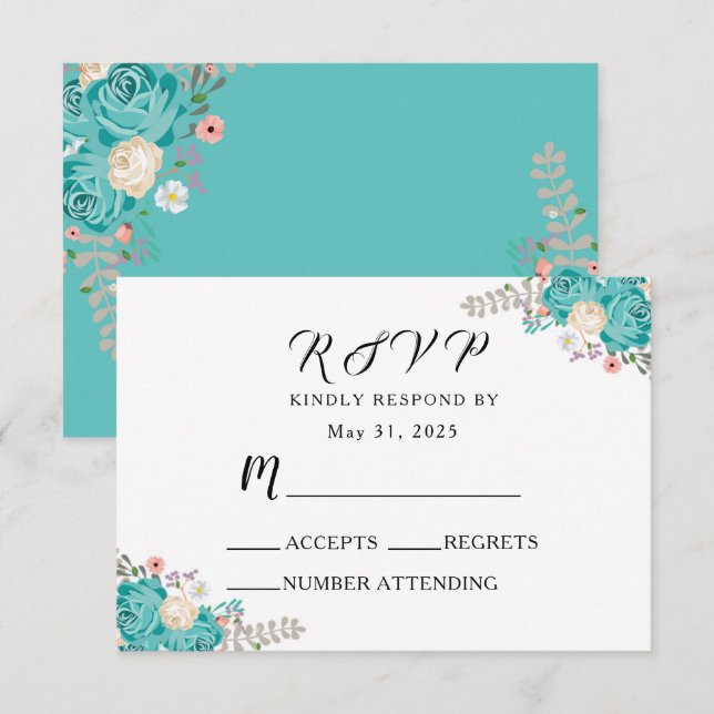 Elegant Wedding Floral Blue White Flowers RSVP Card (Front/Back)
