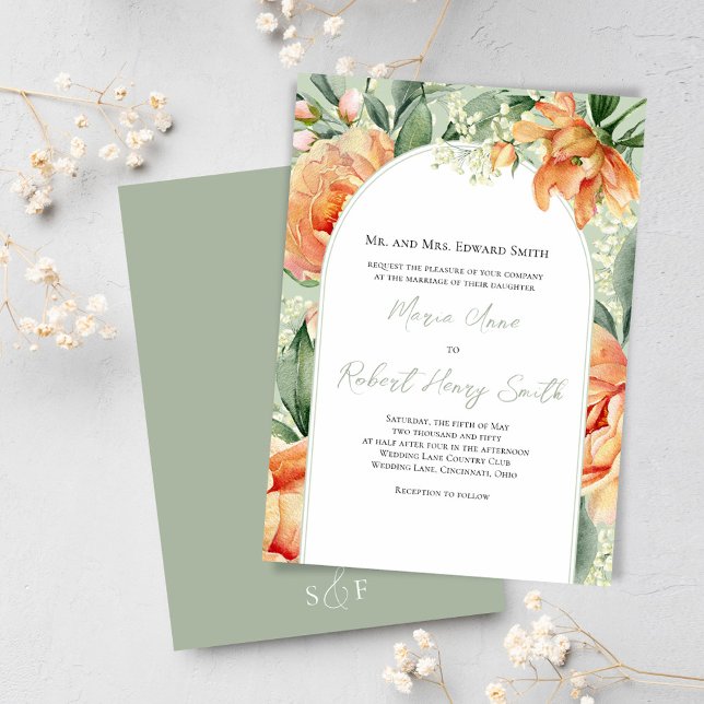 Elegant Wedding Floral Boho Arch Invitation (Wedding beautiful peach floral invitations. )